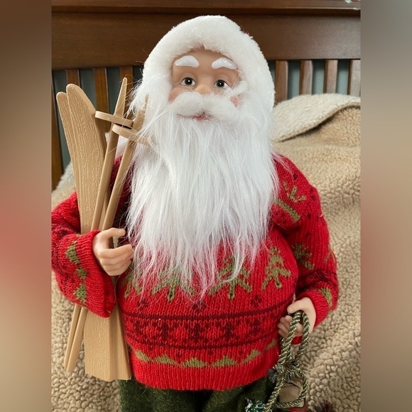 NWT Santa in Red Sweater with Lantern, Skis and Burlap Sack, 18” - Picture 3 of 6